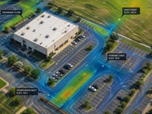 Topographic survey drainage flow commercial property aerial view