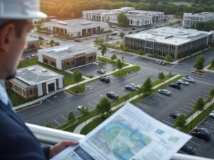 ALTA title survey review for a corporate campus property in Miramar Florida showing commercial buildings and site planning details