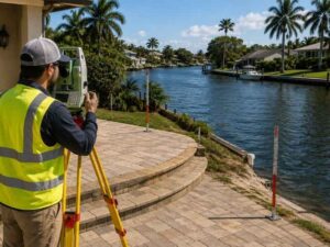 Elevation survey in Miramar Florida for planning a raised patio near a canal bank.